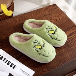 10 Pairs Winter Cartoon Funny Expression Embroidered Plush Cotton Slippers