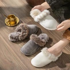 6 Pairs Winter Thickened Solid Color Fleece Slippers