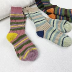 9 Pairs Winter Thickened Milk Velvet Tall Soft Comfortable Striped Socks